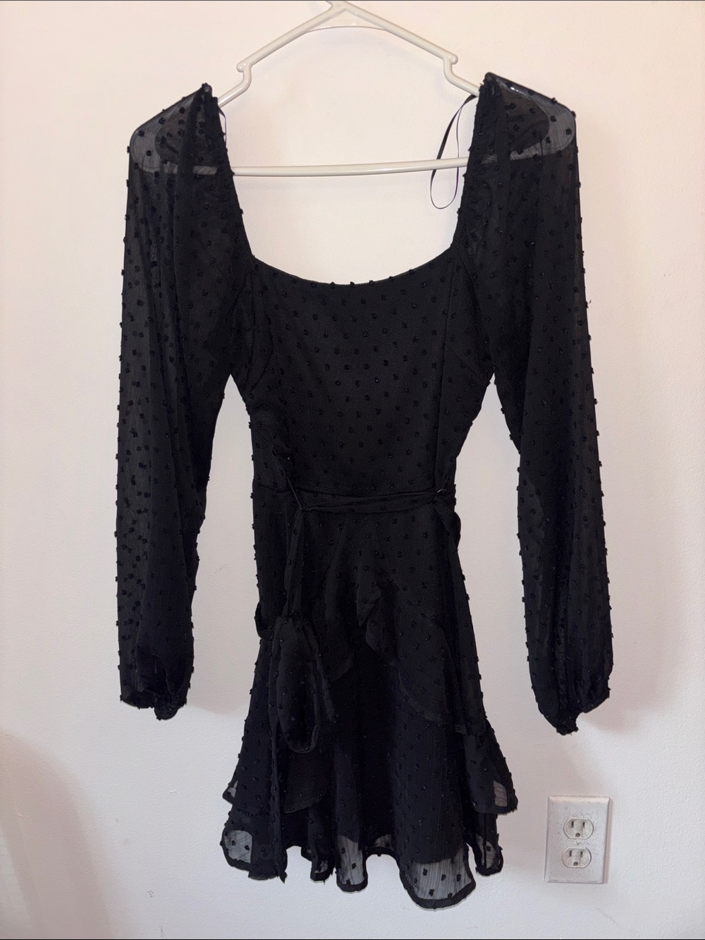 Boutique Black Swiss Dot Long-Sleeve Mini Dress NWOT